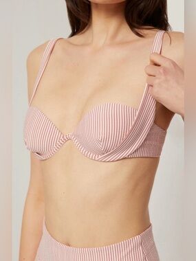 NEW Onia Annalise Rosette and White Striped Bikini Top Size M NWT